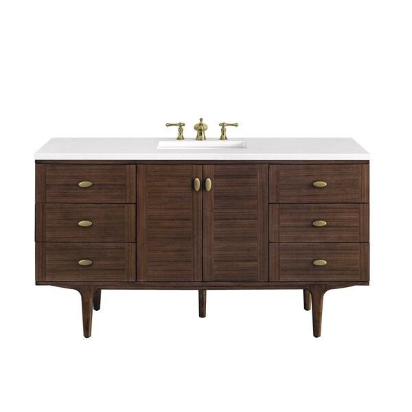 James Martin Vanities Amberly 60in Single Vanity, Mid-Century Walnut w/ 3 CM White Zeus Top 670-V60S-WLT-3WZ - main
